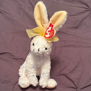 Ty Beanie Babies Cream and White Bunny with Yellow Bow- Carrots